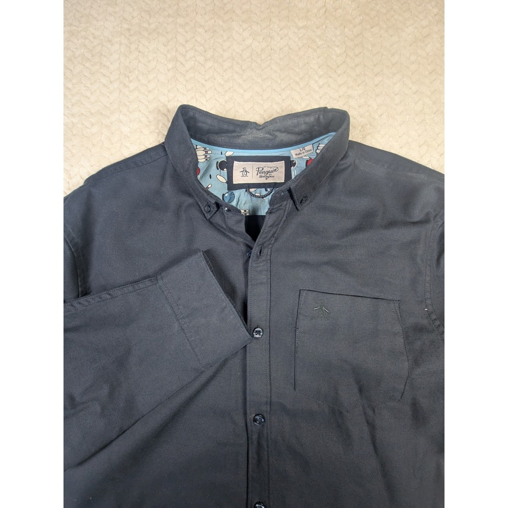 Original Penguin by Munsingwear Men's L Black Long‎ Sleeve Button Up Bowling